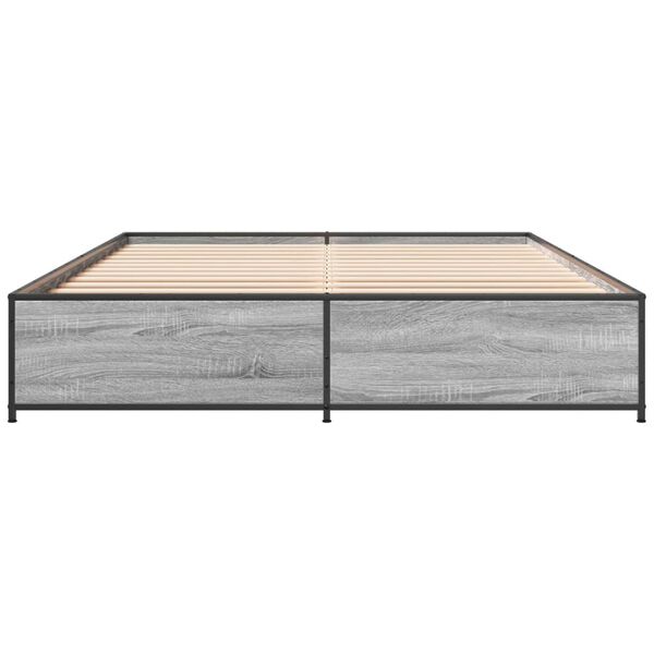 vidaXL Bed Frame Grey Sonoma Engineered Wood, Steel 55.1 x 74.8 in