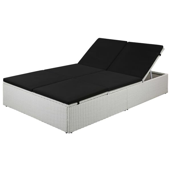 vidaXL Sunlounger White and Black Poly Rattan and Powder-Coated Steel