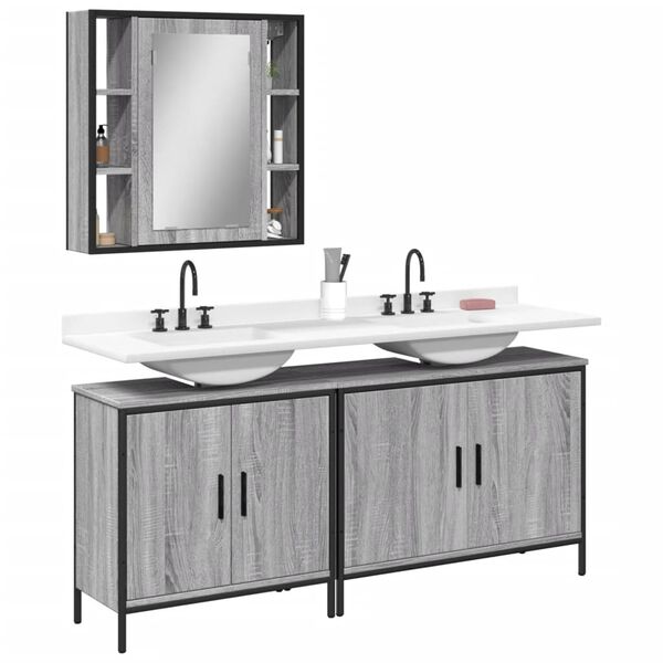 vidaXL Bathroom Cabinet Set Grey Sonoma