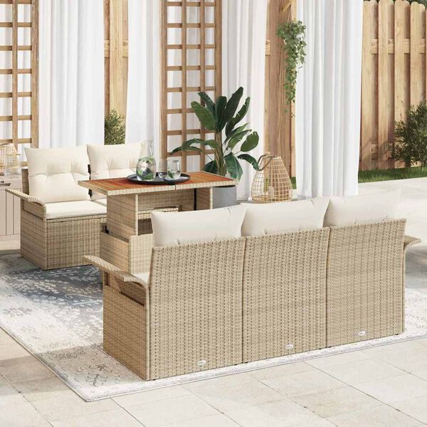 vidaXL Garden Sofa Set with Cushion 6 pcs Beige and Cream Poly Rattan
