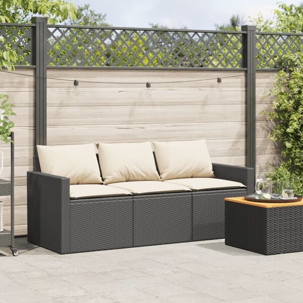 vidaXL Garden Sofa Black and Cream White