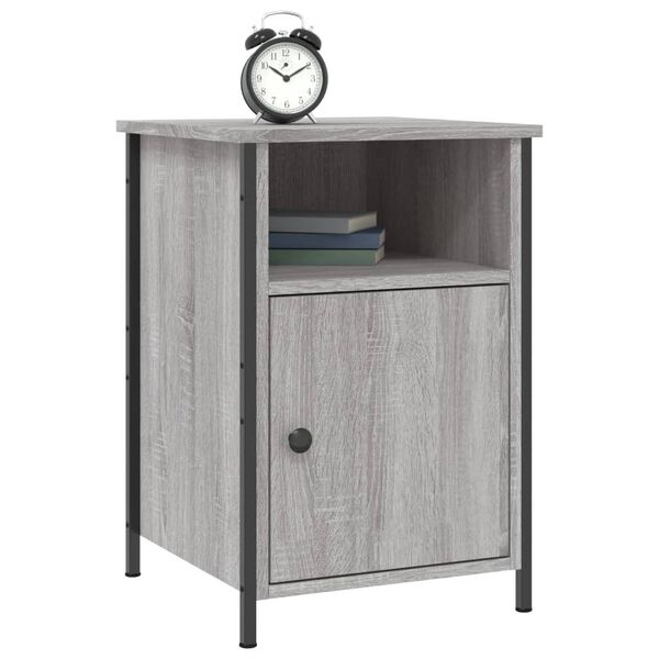vidaXL Bedside Cabinet Set of 2 Grey Sonoma Engineered Wood, Iron Medium