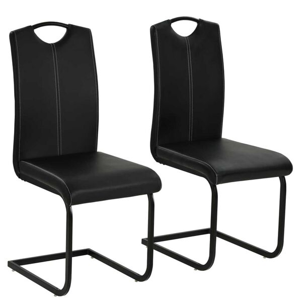 vidaXL Dining Chair Set of 2 Black Faux leather Modern Dining Chair