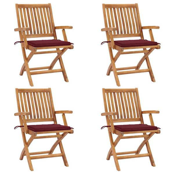 vidaXL Folding Patio Chairs with Cushions 4 pcs Solid Teak Wood