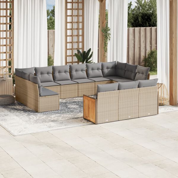 vidaXL Garden Sofa Set Beige PE rattan, powder-coated steel, acacia wood