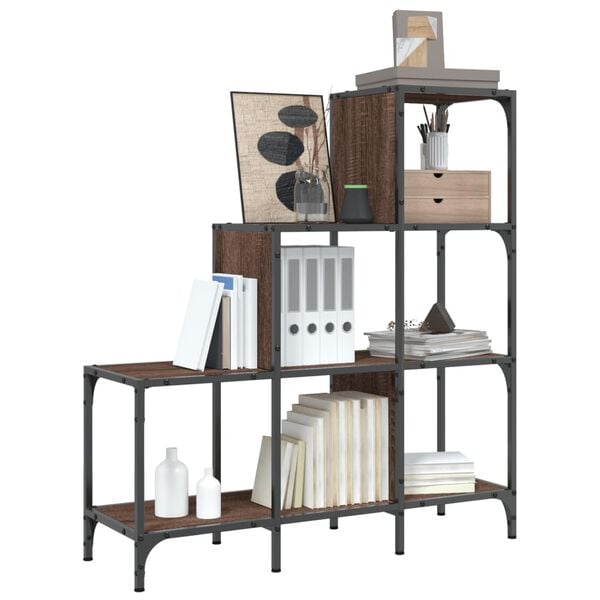 vidaXL Bookcase Brown oak Engineered wood, metal Medium Adjustable Feet