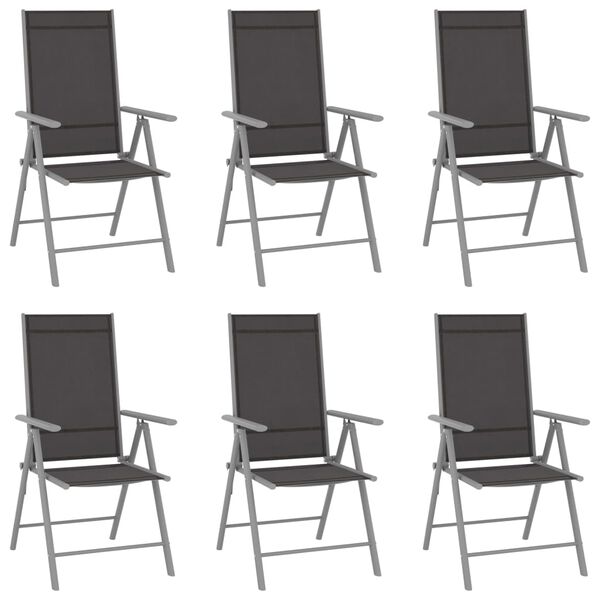 vidaXL Garden Chair Set of 6 Black and silver Aluminum, Textilene