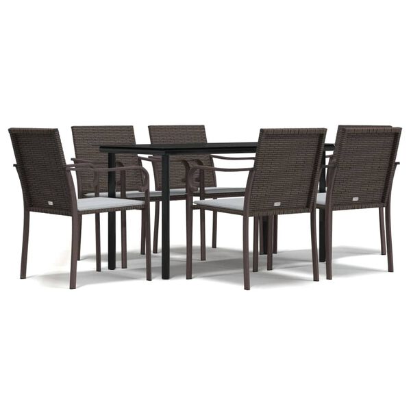 vidaXL Garden Dining Set Brown chairs, black table, cream white cushions