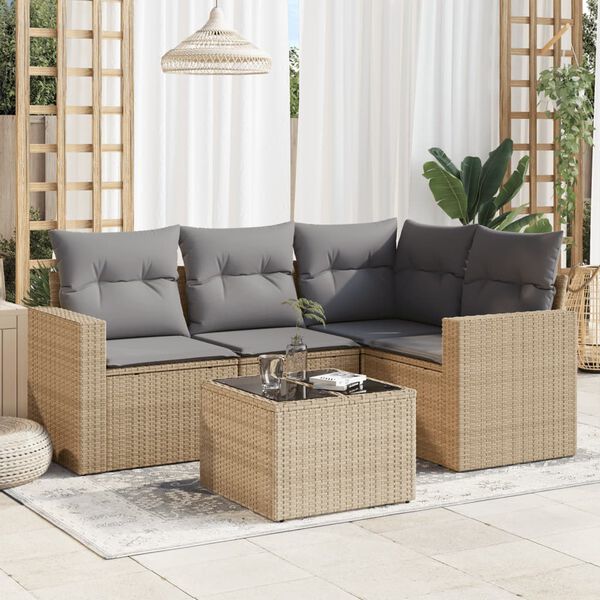 vidaXL Garden Sofa Set Beige PE rattan 5 Piece Adjustable Feet