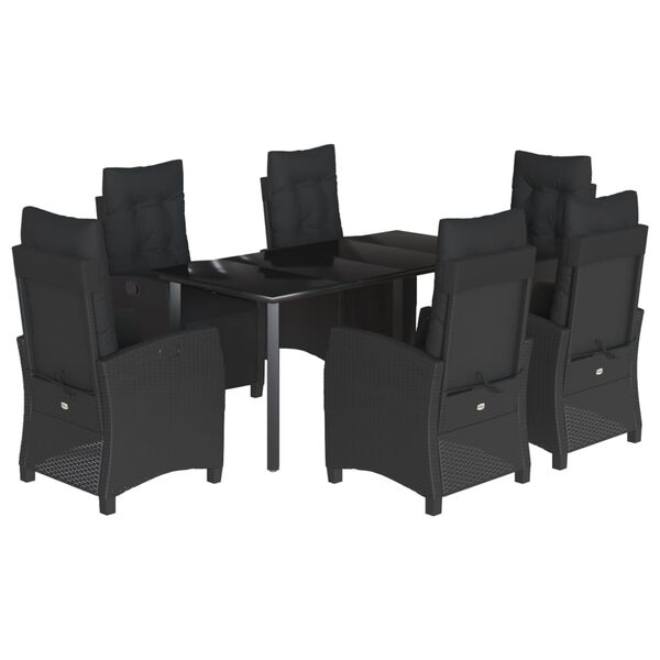 vidaXL 7 Piece Patio Dining Set with Cushions Black Poly Rattan