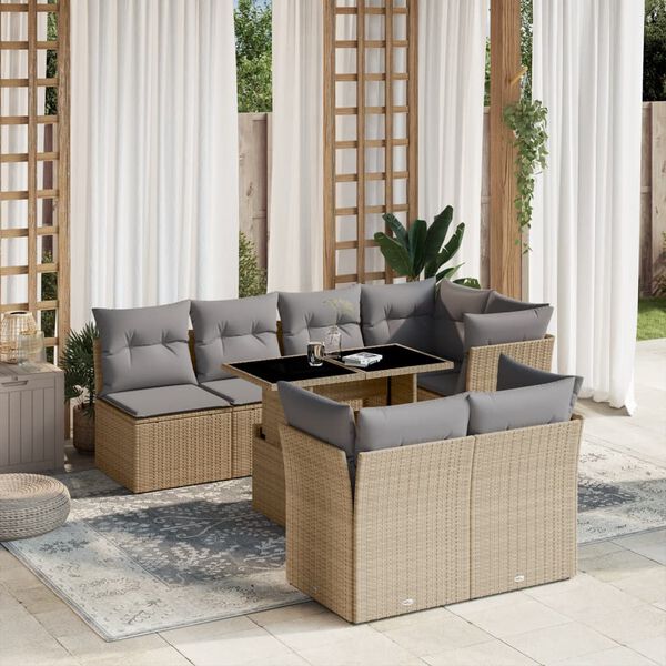 vidaXL Garden Sofa Set Beige PE Rattan Large Modular Garden Sofa Set