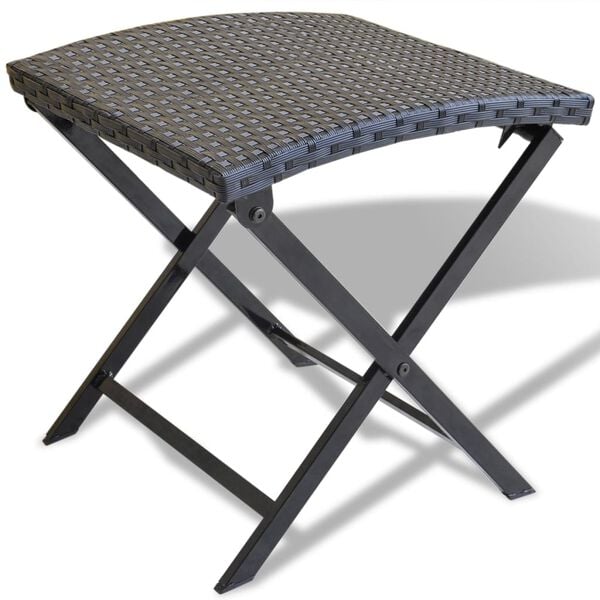 vidaXL Garden Chair Black Poly Rattan Collapsible Folding Stool Square