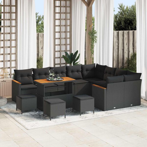 vidaXL Garden Sofa Set 13 pcs Black Poly Rattan