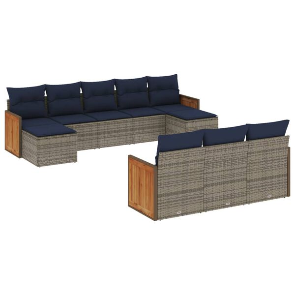 vidaXL 10 Piece Garden Sofa Set with Cushions Grey Poly Rattan