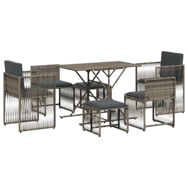 vidaXL Garden Dining Set Grey PE Rattan Large UV-resistant materials