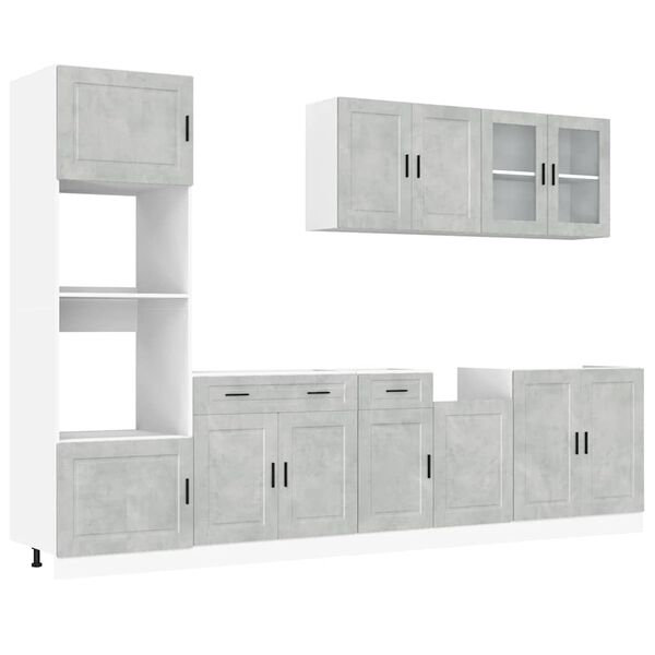 vidaXL Kitchen Cabinet Set Concrete Grey Engineered Wood & Glass