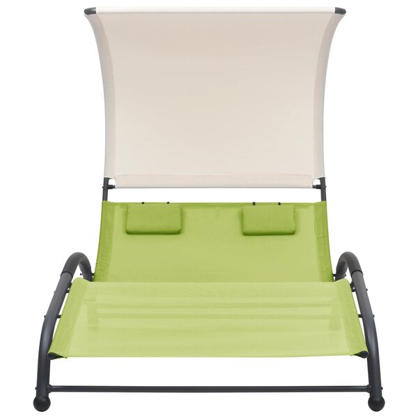 vidaXL Sun Lounger Green Textilene and Steel Double Sun Lounger