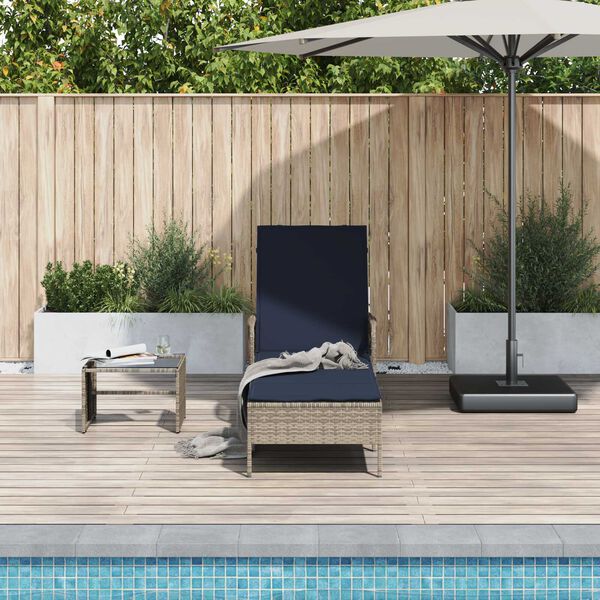 vidaXL Sun lounger Reclining 1-person Gray 157 x 55 x 92cm poly rattan