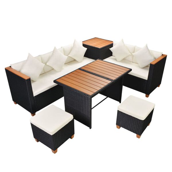 vidaXL Outdoor Dining Set Black with cream white cushions