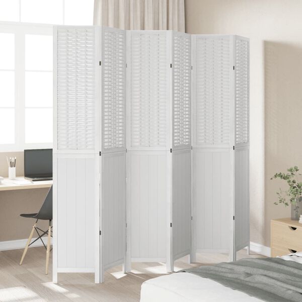 vidaXL Room Divider 6 Panels White Solid Wood Paulownia