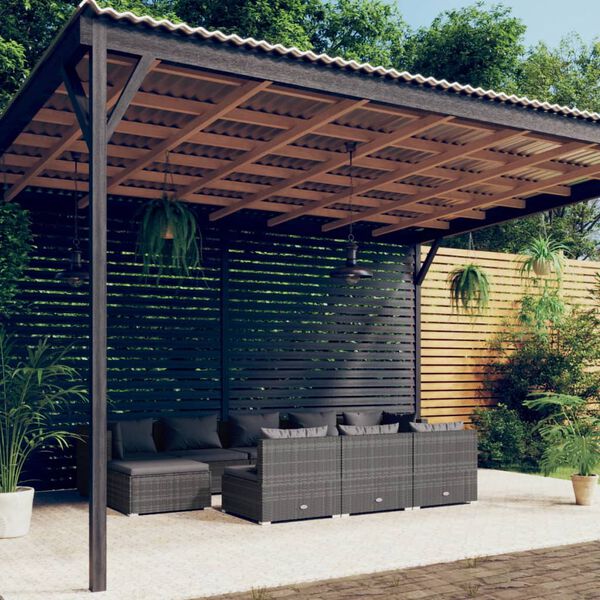 vidaXL Garden Lounge Set Grey PE rattan, powder-coated steel, plastic