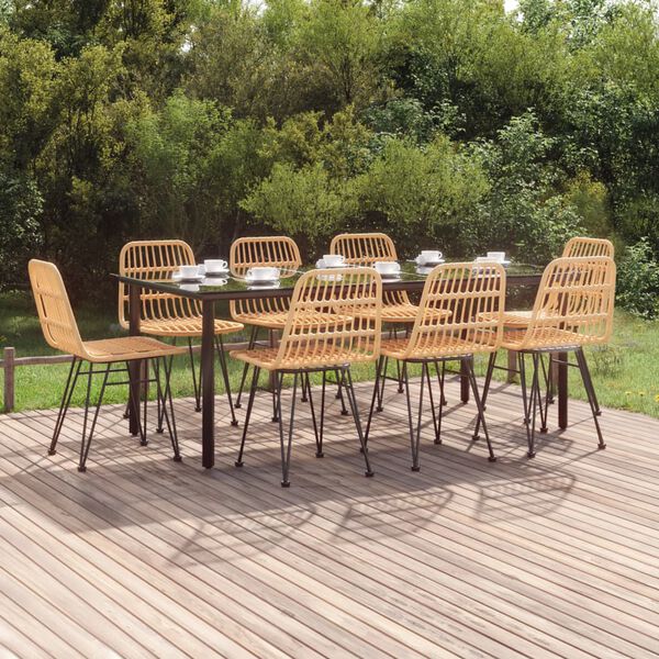 vidaXL Garden Dining Set Black Powder-Coated Steel Large Durable