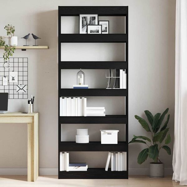 vidaXL Book Cabinet Black 31.50 x 11.81 x 77.95 in Engineered Wood