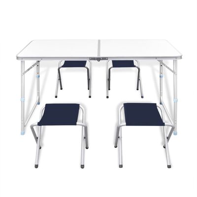 Foldable Camping Table Set with 4 Stools Height Adjustable 47.2"x23.6"