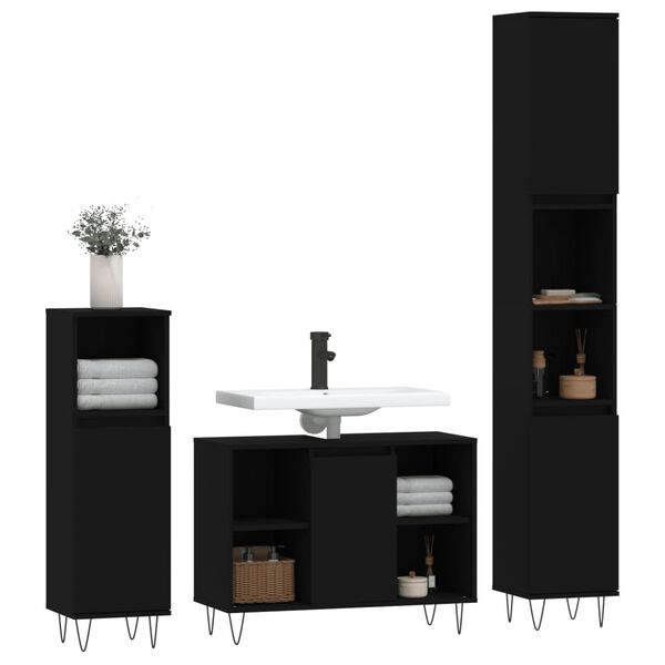 vidaXL Bathroom Furniture Set Black Engineered wood, Iron 3 Piece Set