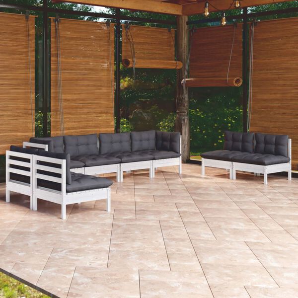 vidaXL Outdoor Lounge Set White Solid pinewood, fabric (100% polyester)