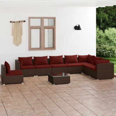 vidaXL 9 Piece Patio Lounge Set with Cushions Poly Rattan Brown