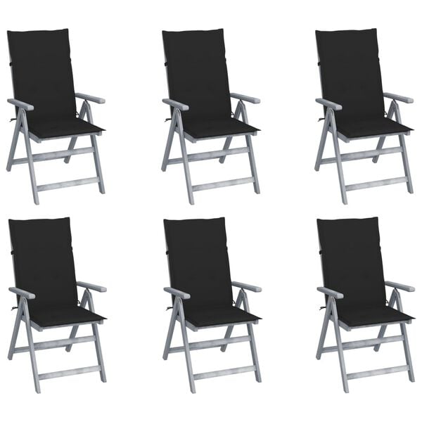 vidaXL Garden Chair Set of 6 Grey Solid acacia wood Medium Foldable