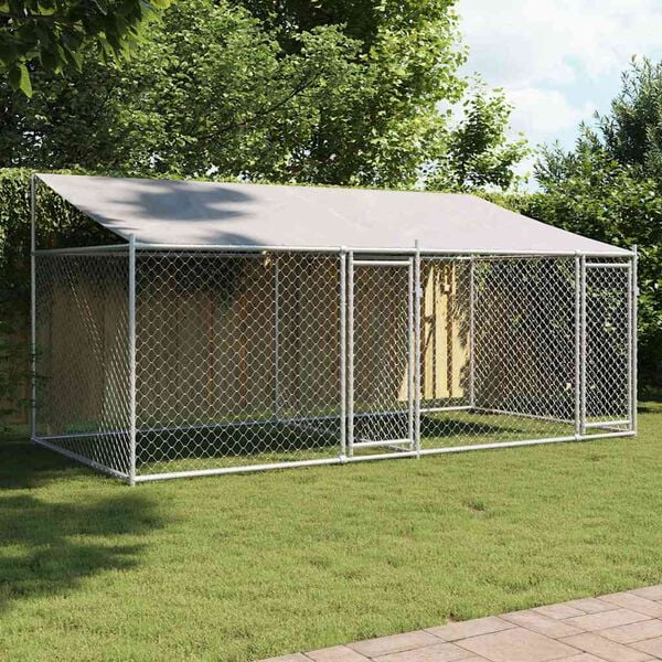vidaXL Dog Cage Grey Galvanized Steel 157.5 x 78.7 x 78.7 in Durable