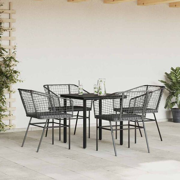 vidaXL Garden Dining Set Black Poly Rattan 5 Piece Set Removable Covers