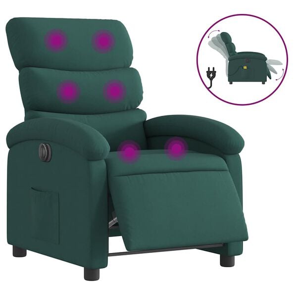vidaXL Electric Massage Recliner Chair Dark Green Polyester Compact