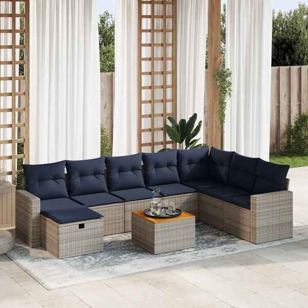 vidaXL 9 Piece Patio Sofa Set with Cushions Gray Poly Rattan