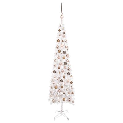 vidaXL Slim Christmas Tree with LEDs&Ball Set White 59.1"