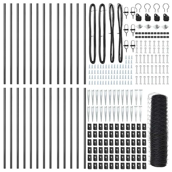 vidaXL Fence Post Grey 164.04 x 1.64 ft (1.42 in mesh) Steel and PVC