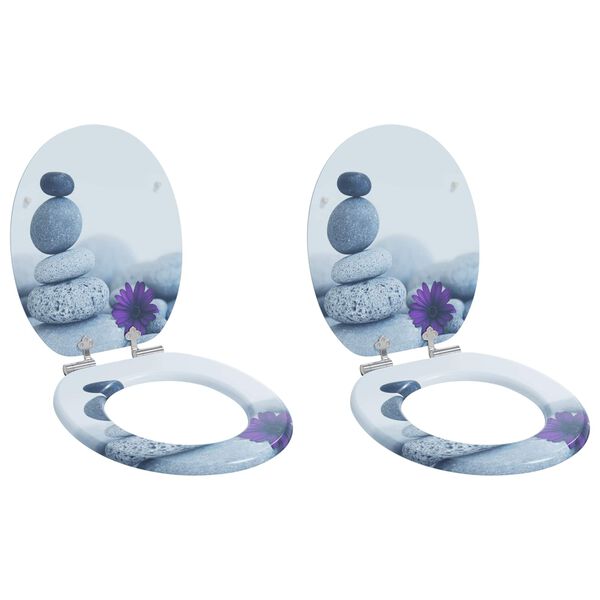 vidaXL WC Toilet Seats 2 pcs with Soft Close Lids MDF Pebbles Design (2x143935)