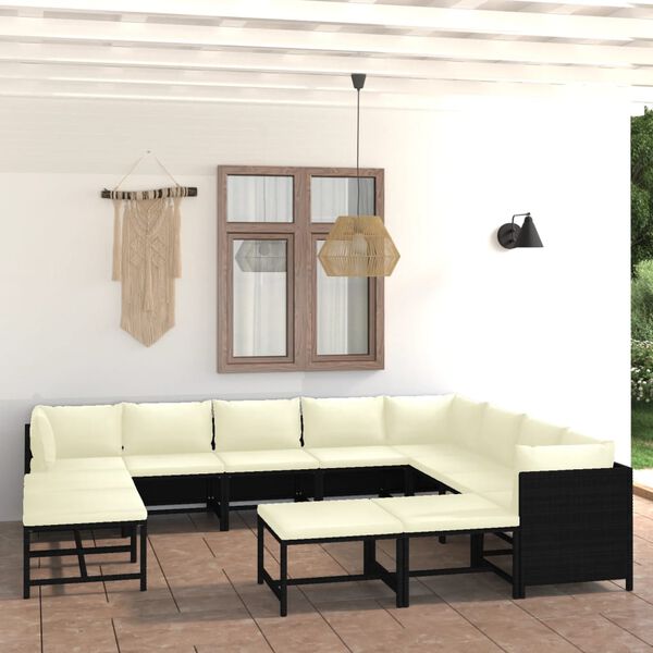 vidaXL Garden Lounge Set Black and Cream White
