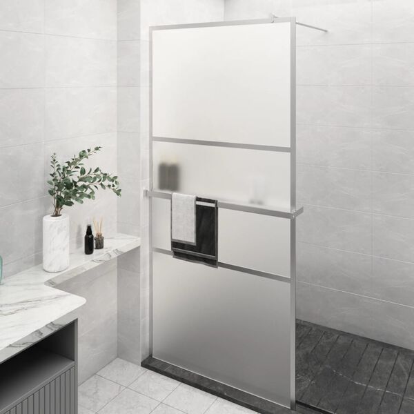 vidaXL Walk-in Shower Wall with Shelf Chrome 35.4x76.8" ESG Glass&Aluminium