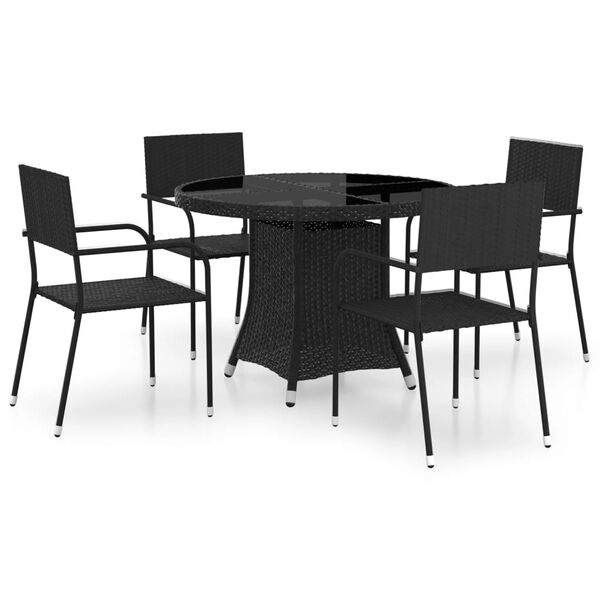 vidaXL Garden Dining Set Black Poly Rattan, Steel, Glass Medium