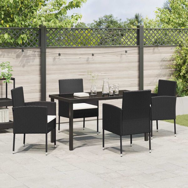 vidaXL Garden Dining Set with Cushion 5 pcs Black Poly Rattan