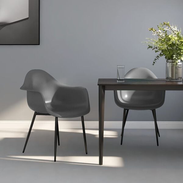vidaXL Dining Chair Set of 2 Grey Polypropylene, Powder-Coated Metal