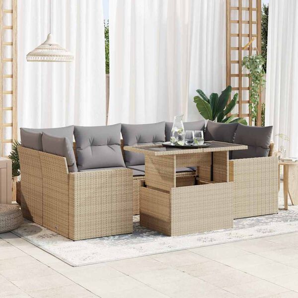 vidaXL Garden Sofa Set Beige PE rattan Adjustable Armrests