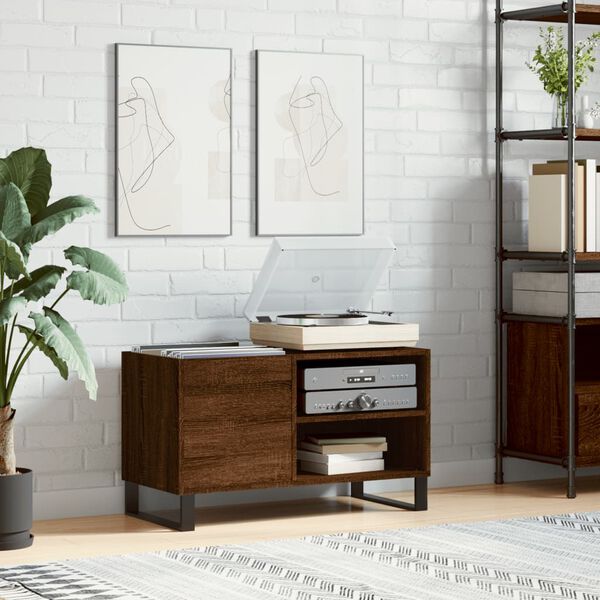 vidaXL Record Cabinet Brown Oak Engineered Wood, Iron Medium