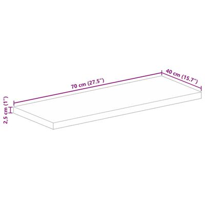 Diagram of a rectangular mattress or shelf with dimensions labeled: 70 cm, 40 cm, and 2.5 cm height.
