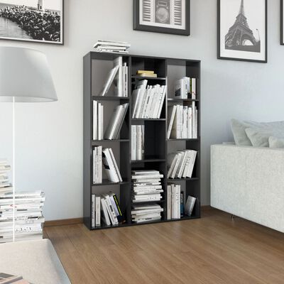 vidaXL Room Divider/Book Cabinet High Gloss Black 39.4"x9.4"x55.1" Chipboard
