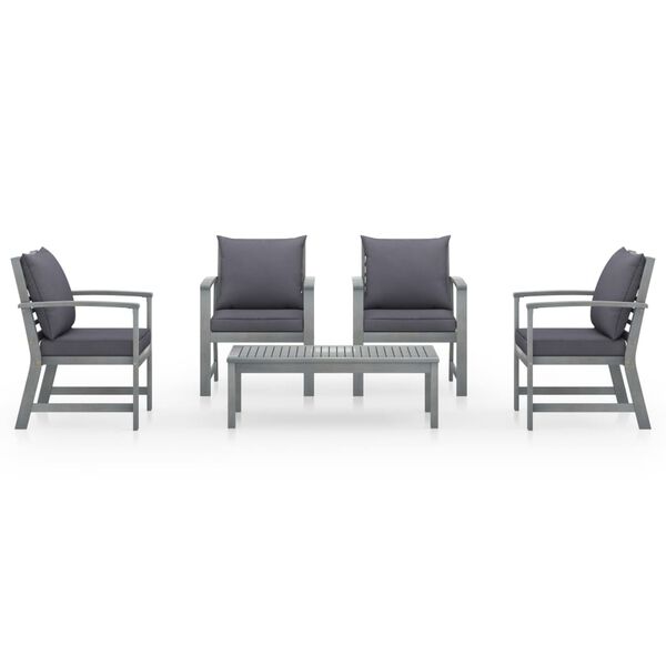 vidaXL Garden Lounge Set Grey Solid Acacia Wood, 100% Polyester Standard