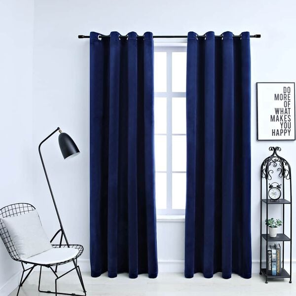 vidaXL Blackout Curtains with Rings 2 pcs Velvet Dark Blue 55.1x68.9"